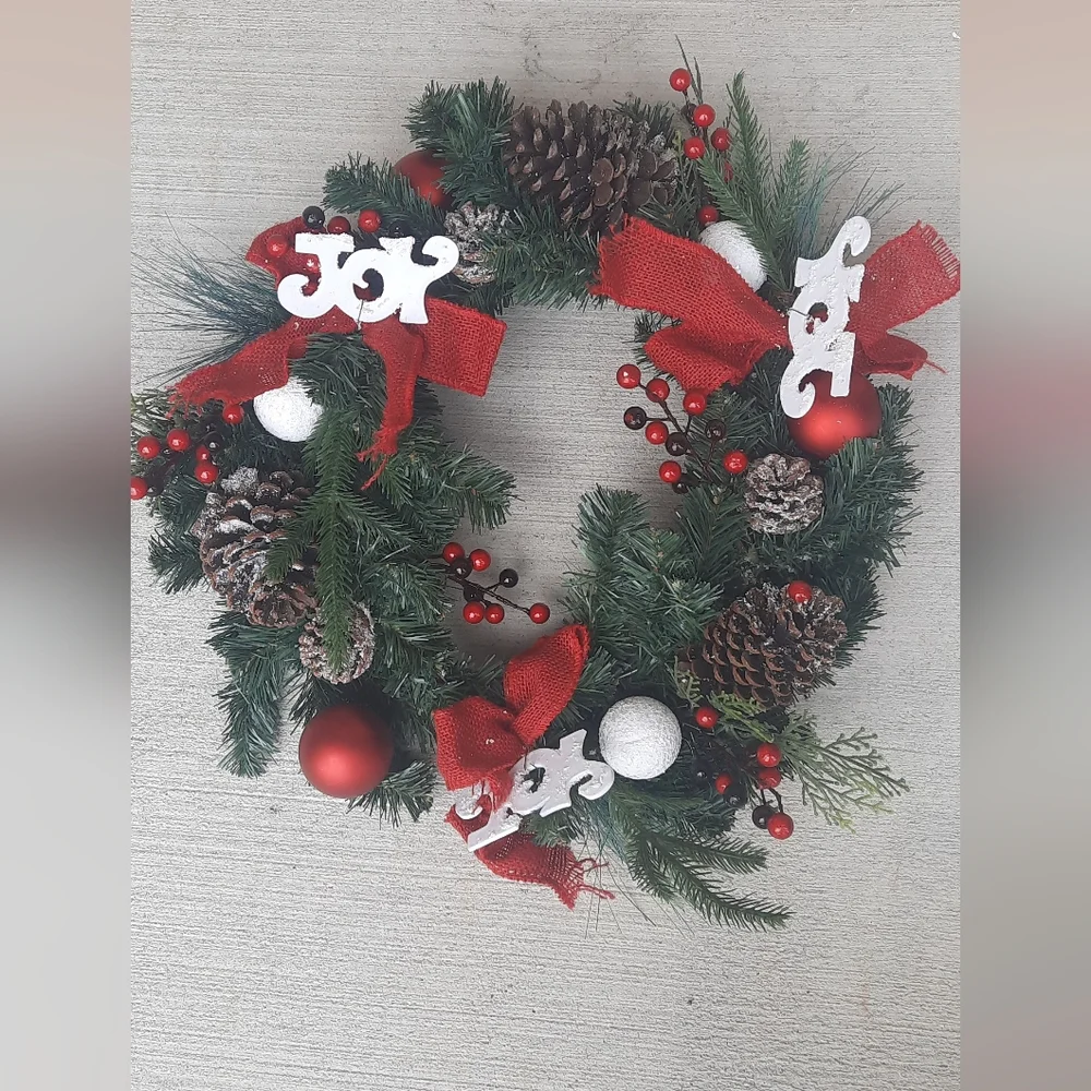 Festive Holiday Wreath with Red Accents
